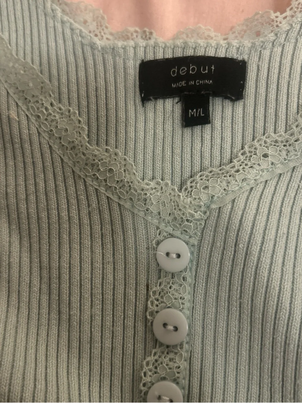 debut Mint Ribbed Lace-Trim Henley Tank - Picture 3 of 3